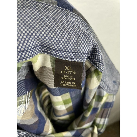 Tasso Elba Button Up Shirt Mens Plaid Long Sleeve Reverse Cuff XL 17”-17.5” - Picture 5 of 5